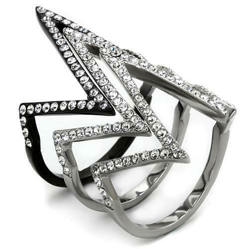Jewellery Kingdom Cubic Zirconia Stainless Steel Silver Stacking Rings (Black & White) - Jewelry Rings - British D'sire