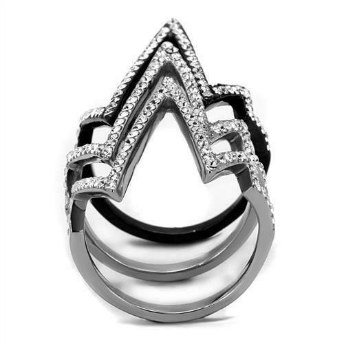 Jewellery Kingdom Cubic Zirconia Stainless Steel Silver Stacking Rings (Black & White) - Jewelry Rings - British D'sire