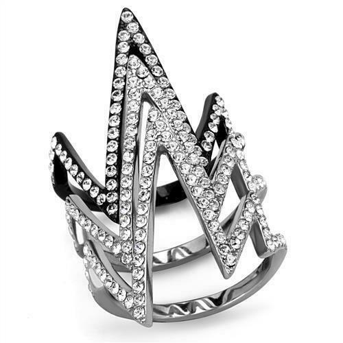 Jewellery Kingdom Cubic Zirconia Stainless Steel Silver Stacking Rings (Black & White) - Jewelry Rings - British D'sire Main image