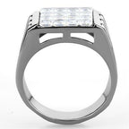 Jewellery Kingdom Cubic Zirconia Stainless Steel Square Stones Silver Super Realistic Mens Signet Ring - Jewelry Rings - British D'sire