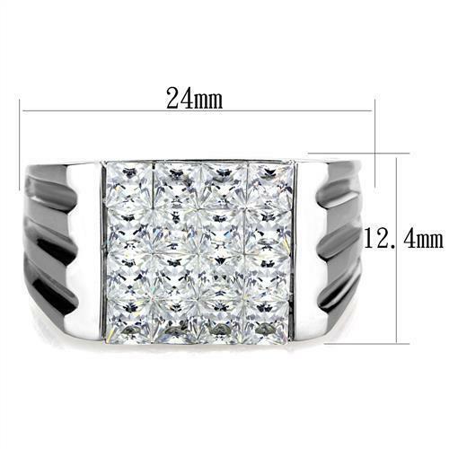 Jewellery Kingdom Cubic Zirconia Stainless Steel Square Stones Silver Super Realistic Mens Signet Ring - Jewelry Rings - British D'sire