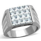 Jewellery Kingdom Cubic Zirconia Stainless Steel Square Stones Silver Super Realistic Mens Signet Ring - Jewelry Rings - British D'sire
