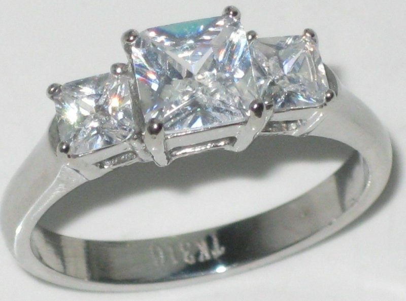 Jewellery Kingdom Cubic Zirconia Stainless Steel Three Stone Princess Cut Anniversary Ring Secondary image
