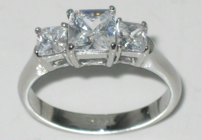 Jewellery Kingdom Cubic Zirconia Stainless Steel Three Stone Princess Cut Anniversary Ring - Jewelry Rings - British D'sire Main image
