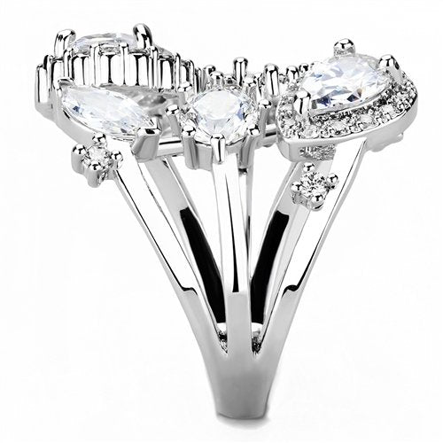 Jewellery Kingdom Cubic Zirconia Statement Rhodium Various Cuts Pear Oval Ladies Cocktail Ring (Silver) - Jewelry Rings - British D'sire Main image