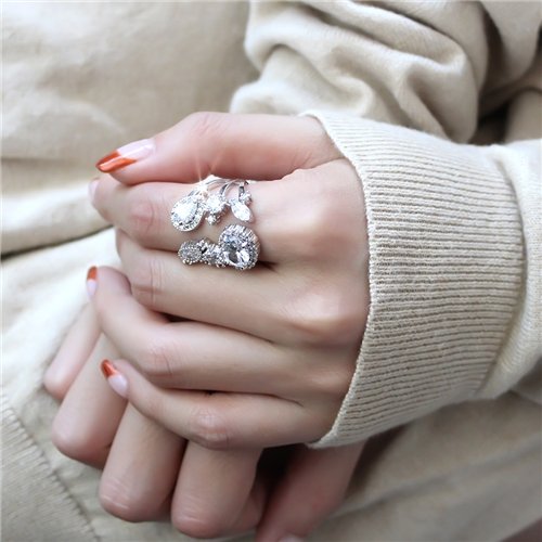 Jewellery Kingdom Cubic Zirconia Statement Rhodium Various Cuts Pear Oval Ladies Cocktail Ring (Silver) Secondary image
