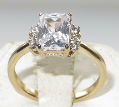 Jewellery Kingdom Cubic Zirconia Steel Elegant Sparkle Ladies Emerald Cut Ring (Gold & Clear) - Jewelry Rings - British D'sire