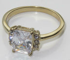 Jewellery Kingdom Cubic Zirconia Steel Elegant Sparkle Ladies Emerald Cut Ring (Gold & Clear) - Jewelry Rings - British D'sire