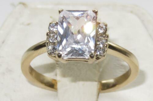 Jewellery Kingdom Cubic Zirconia Steel Elegant Sparkle Ladies Emerald Cut Ring (Gold & Clear) - Jewelry Rings - British D'sire