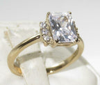 Jewellery Kingdom Cubic Zirconia Steel Elegant Sparkle Ladies Emerald Cut Ring (Gold & Clear) - Jewelry Rings - British D'sire