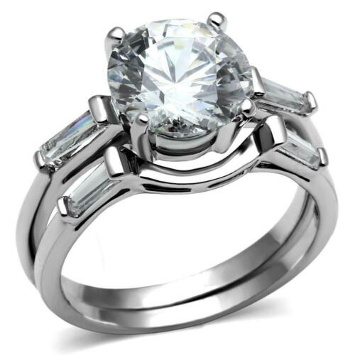 Jewellery Kingdom Cubic Zirconia Steel Ladies Engagement Band Ring Set (Silver) - Engagement Rings - British D'sire Main image