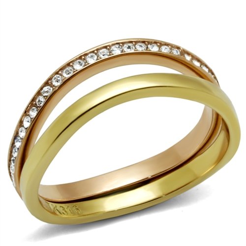 Jewellery Kingdom Cubic Zirconia Steel Stacking Connecting Ladies 2 Tone Bands Ring (Rose Gold) - Jewelry Rings - British D'sire Main image