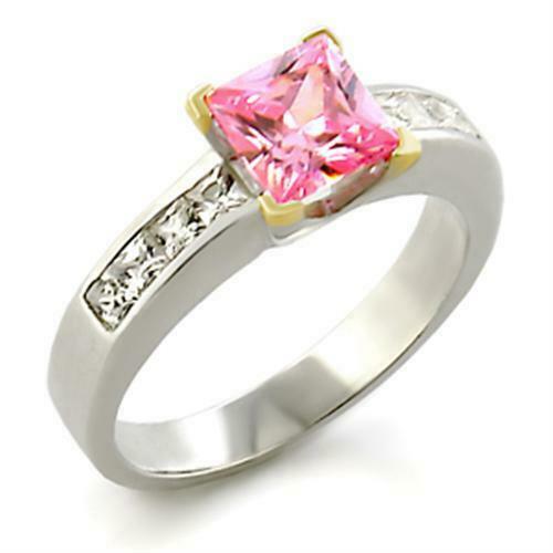 Jewellery Kingdom Cubic Zirconia Sterling Silver Princess Cut 18KT Square Ladies Pink Ring - Jewelry Rings - British D'sire