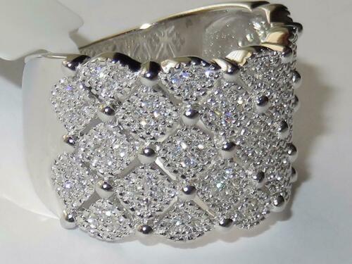 Jewellery Kingdom Cubic Zirconia Sterling Stamped Pave 15mm Wide Sparkling Ladies Band Ring (Silver) - Jewelry Rings - British D'sire