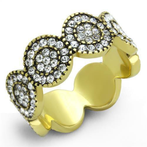 Jewellery Kingdom Cubic Zirconia Stones All Round 18kt Steel Pave Ladies Gold Eternity Ring - Jewelry Rings - British D'sire Main image