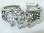 Jewellery Kingdom Cubic Zirconia Three Stone Silver Stainless Steel Ladies Marquise Ring - Jewelry Rings - British D'sire