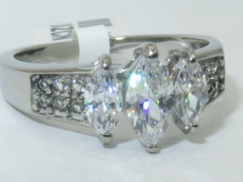 Jewellery Kingdom Cubic Zirconia Three Stone Silver Stainless Steel Ladies Marquise Ring Secondary image