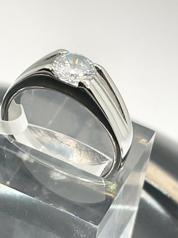 Jewellery Kingdom Cubic Zirconia Unisex Signet Pinky Stainless Steel Mens Solitaire Ring (Silver) - Jewelry Rings - British D'sire