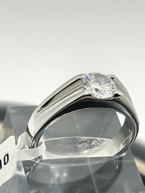 Jewellery Kingdom Cubic Zirconia Unisex Signet Pinky Stainless Steel Mens Solitaire Ring (Silver) - Jewelry Rings - British D'sire