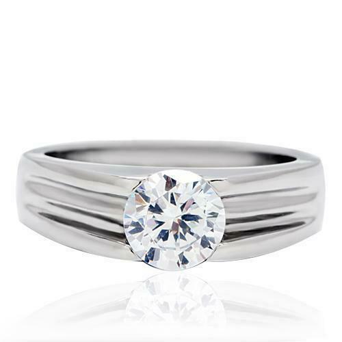 Jewellery Kingdom Cubic Zirconia Unisex Signet Pinky Stainless Steel Mens Solitaire Ring (Silver) - Jewelry Rings - British D'sire