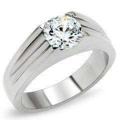 Jewellery Kingdom Cubic Zirconia Unisex Signet Pinky Stainless Steel Mens Solitaire Ring (Silver) - Jewelry Rings - British D'sire
