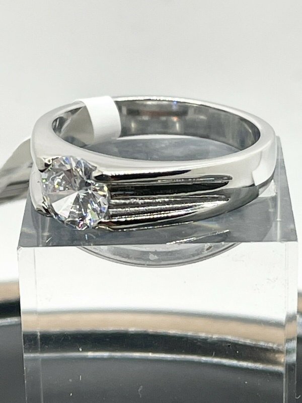 Jewellery Kingdom Cubic Zirconia Unisex Signet Pinky Stainless Steel Mens Solitaire Ring (Silver) - Jewelry Rings - British D'sire