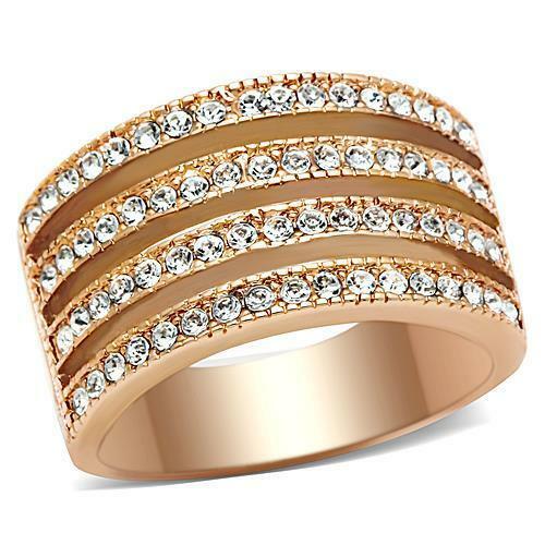 Jewellery Kingdom Cubic Zirconia Wide Comfort Steel Chunky Ladies Rose Gold Band Ring - Jewelry Rings - British D'sire Main image