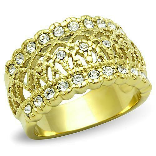 Jewellery Kingdom Cubic Zirconia Yellow Steel Pave Pretty Band Weave Ladies Ring (Gold) - Rings - British D'sire Main image