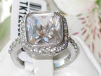 Jewellery Kingdom Cushion 4CT Cubic Zirconia Stainless Steel Dress Sparkle Ladies Ring (Clear &Silver) - Jewelry Rings - British D'sire