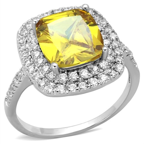 Jewellery Kingdom Cushion Cut 3.50CT Yellow Silver Cubic Zirconia Rhodium Ladies Citrine Ring - Jewelry Rings - British D'sire Main image
