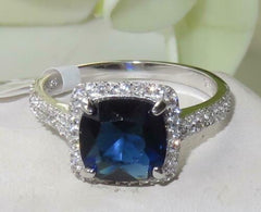 Jewellery Kingdom Cushion Cut Accents Sterling Ladies Sapphire Ring (Silver) - Rings - British D'sire