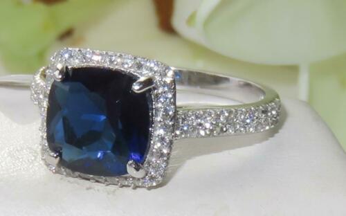 Jewellery Kingdom Cushion Cut Accents Sterling Ladies Sapphire Ring (Silver) - Rings - British D'sire