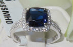 Jewellery Kingdom Cushion Cut Accents Sterling Ladies Sapphire Ring (Silver) - Rings - British D'sire