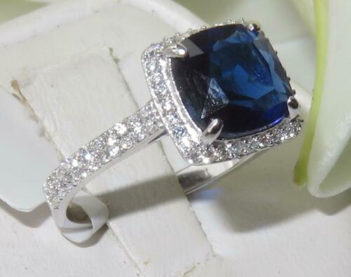 Jewellery Kingdom Cushion Cut Accents Sterling Ladies Sapphire Ring (Silver) - Rings - British D'sire