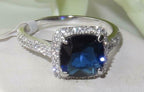 Jewellery Kingdom Cushion Cut Accents Sterling Ladies Sapphire Ring (Silver) - Rings - British D'sire