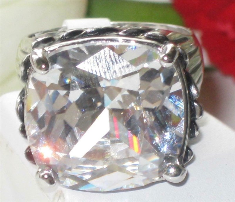 Jewellery Kingdom Cushion Cut Antiqued 14 CT Statement Ladies Cocktail Ring (Silver) - Jewelry Rings - British D'sire