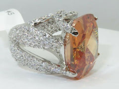 Jewellery Kingdom Cushion Cut Cubic Zirconia Rhodium Cocktail 25CT Ladies Champagne Ring (Silver & Brown) - Jewelry Rings - British D'sire