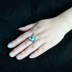 Jewellery Kingdom Cushion Cut Silver Stainless Steel Solitaire Cocktail Ladies Blue Topaz Ring - Rings - British D'sire