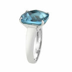 Jewellery Kingdom Cushion Cut Silver Stainless Steel Solitaire Cocktail Ladies Blue Topaz Ring - Rings - British D'sire