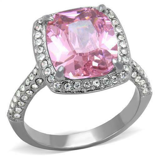 Jewellery Kingdom Cushion Sapphire 8ct Cubic Zirconia Ladies Stainless Steel Ring (Pink) - Jewelry Rings - British D'sire