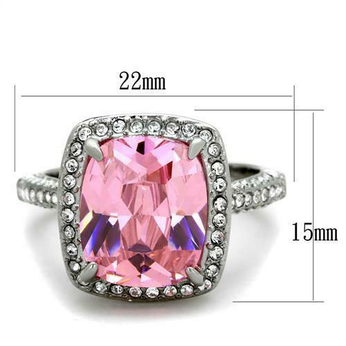 Jewellery Kingdom Cushion Sapphire 8ct Cubic Zirconia Ladies Stainless Steel Ring (Pink) - Jewelry Rings - British D'sire