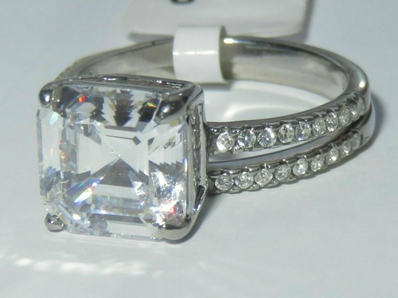 Jewellery Kingdom CZ Asscher Wedding Engagement Band Cut Ring Set (Silver) - Jewelry Rings - British D'sire Main image