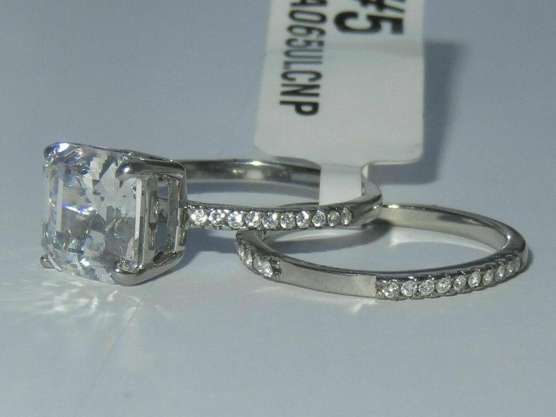 Jewellery Kingdom CZ Asscher Wedding Engagement Band Cut Ring Set (Silver) Secondary image