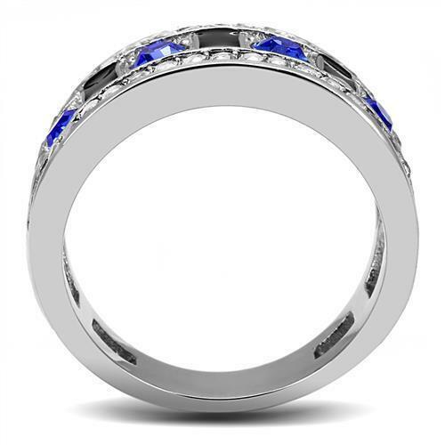 Jewellery Kingdom CZ Blue Stainless Steel Designer Ladies Sapphire Ring Band - Jewelry Rings - British D'sire