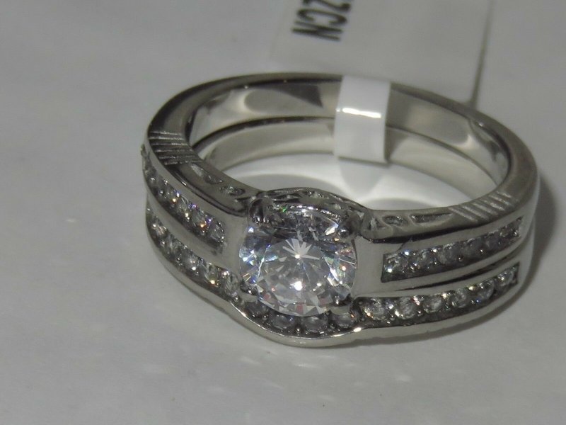 Jewellery Kingdom CZ Engagement Wedding Band Stainless Steel Silver 1.5CT Ladies Ring Set - Jewelry Rings - British D'sire Main image