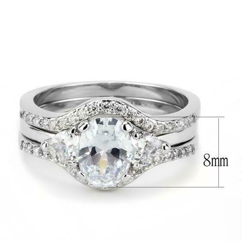 Jewellery Kingdom CZ Heart Oval Silver Ladies Engagement Wedding Band Ring Set - Engagement Rings - British D'sire Main image