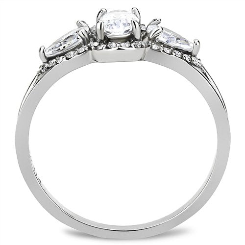 Jewellery Kingdom CZ Ladies Pear Oval Pav Pretty Stainless Steel Silver Three Stone Ring Secondary image