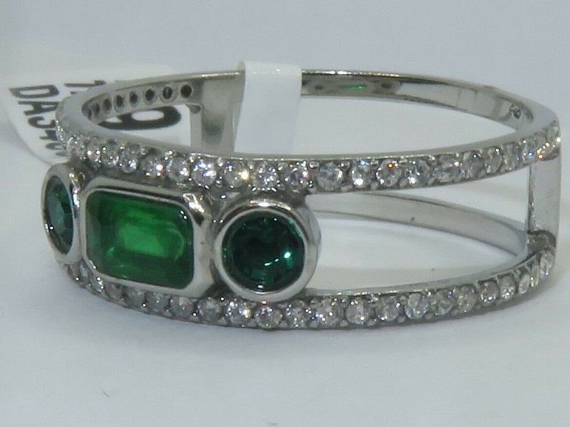 Jewellery Kingdom CZ Open Stainless Steel Ladies Flat Contemporary Emerald Green Band Ring - Jewelry Rings - British D'sire