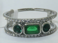 Jewellery Kingdom CZ Open Stainless Steel Ladies Flat Contemporary Emerald Green Band Ring - Jewelry Rings - British D'sire