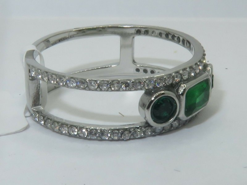 Jewellery Kingdom CZ Open Stainless Steel Ladies Flat Contemporary Emerald Green Band Ring - Jewelry Rings - British D'sire